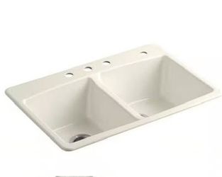Kohler Brookfield Drop-In Cast-Iron 33 in. 4-Hole Double Bowl Kitchen Sink