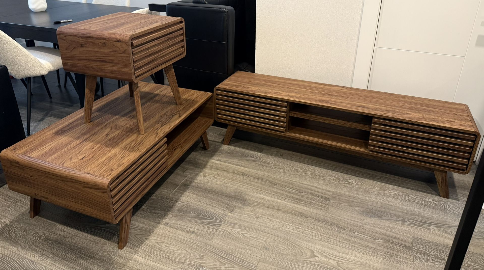 Mid-Century Modern TV Stand, Coffee Table & Side Table (Set)