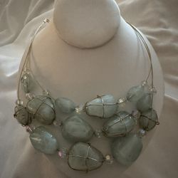 Vintage Joan Rivers Seafoam Green Nugget Bead Necklace- 20"