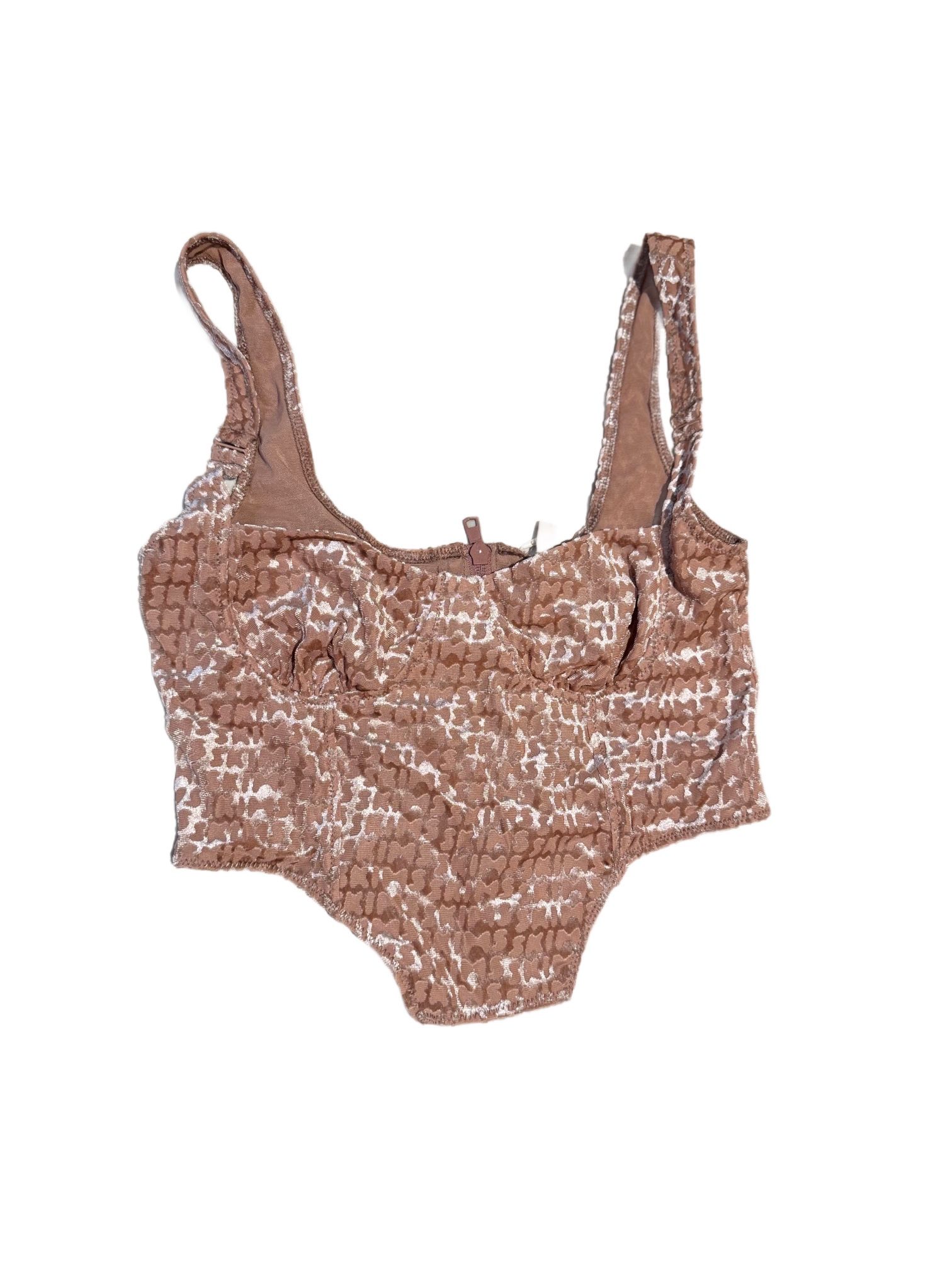 SKIMS Size Small Logo Velvet Zipper Corset Crop Top sienna AP-BUS-1511 nwt