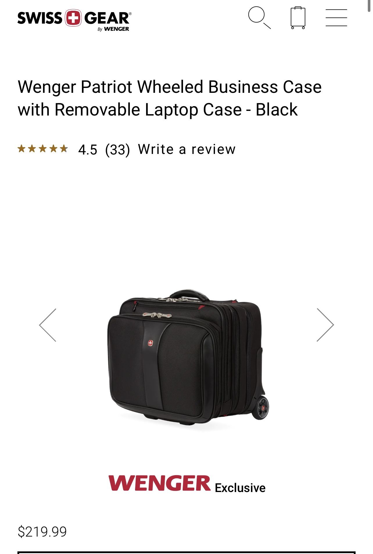 Wenger Patriot Wheeled Business Case with Removable Laptop Case - Black