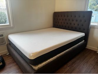 Upholstered Tufted Bed Frame, Mattress and Boxspring (Queen Size) – Gray