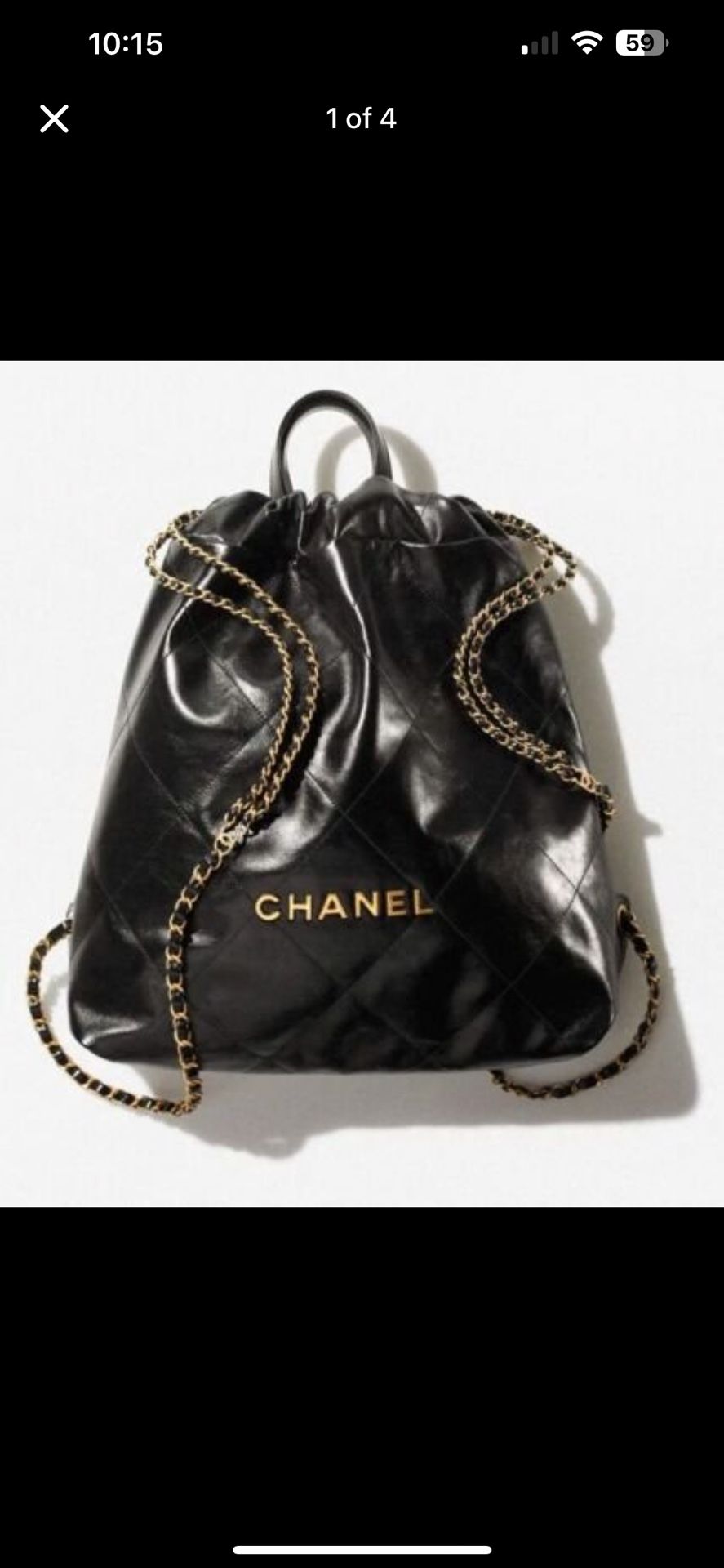 Chanel 22 Large Backpack Shiny Calf Leather Black Gold AS3313