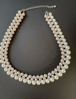 Vintage SHB Faux Pearl Necklace with Rhinestones