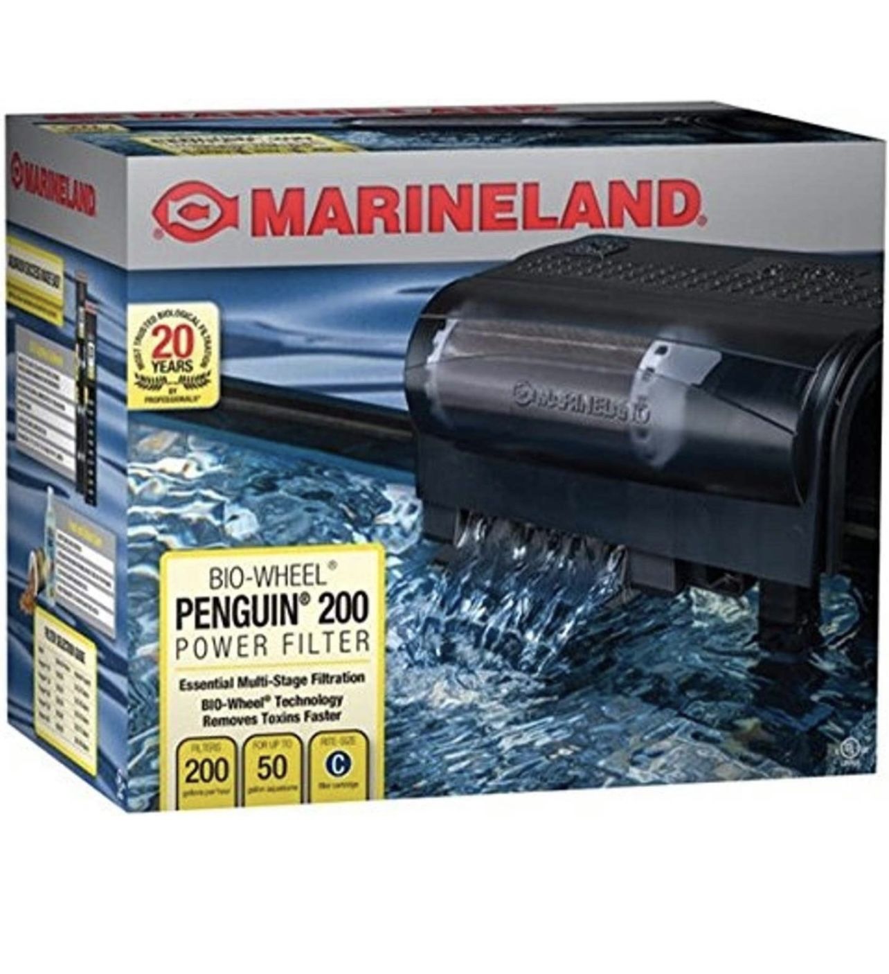 MarineLand Penguin 200 Power Filter, 200GPH (PF0200B),Black