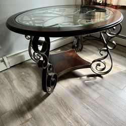 Wood Iron And Glass top  Kitchen Table With Bottom Perch