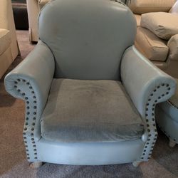 Blue Leather Chair And Ottoman (ACCEPTING OFFERS!)
