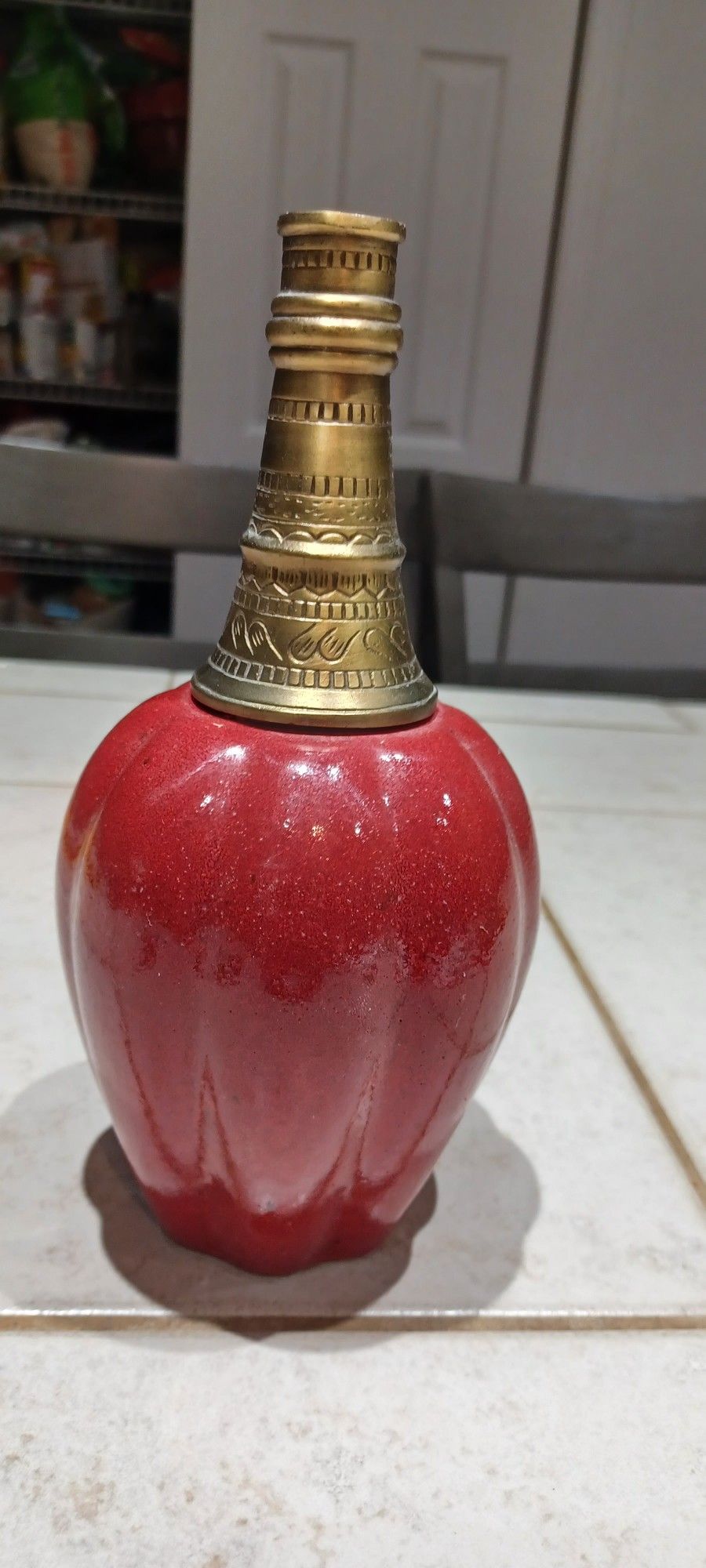 Vintage Style Symbolic Metal & Red Ceramic Decorative