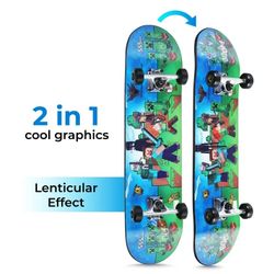 Minecraft Lenticular 31" Skateboard with Non-Slip Grip Tape 