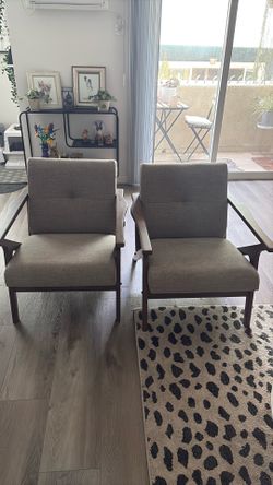 Target Mid Century Modern Grey and Dark Brown Arm Chairs