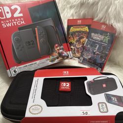 NINTENDO SWITCH 2 + Mario Kart bundled Donkey Kong, Pekemon ZA and deluxe carrying case 