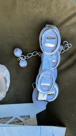 Belts, Mod Design, Silver, And White On Plastic With Silver Belt