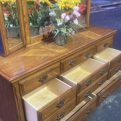 American Signature Solid Wood Long Dresser With Big Drawers, Big Mirror. Drawers Sliding Smoothly. Delivery Available 