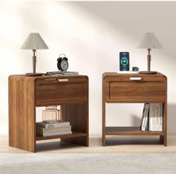 Walnut Wood Nightstand with Drawer and Shelf