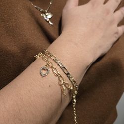 18K Gold Filled Cubic Zirconia Multi Charms Bracelet