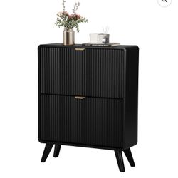 Fluted Shoe Storage Cabinet with 2 Flip Drawers