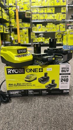 RYOBI ONE+ 18V Lithium-Ion Starter Kit with (1) 2.0 Ah Battery, (1) 4.0 Ah Battery, and Charger