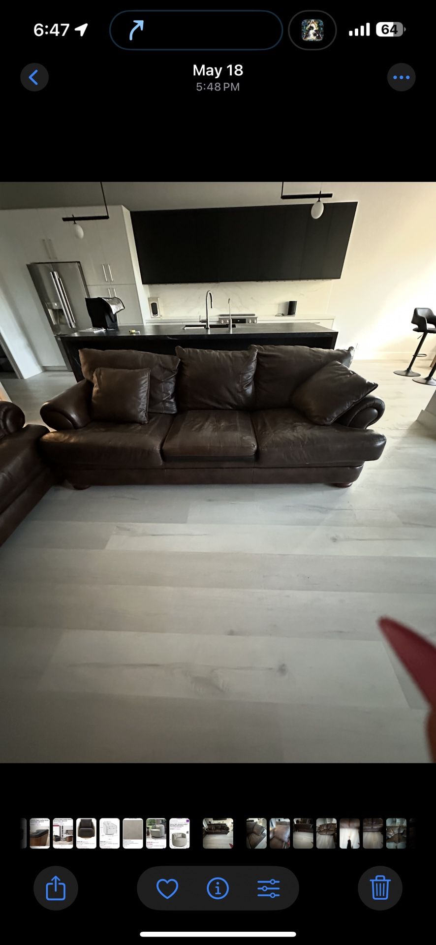 2—Genuine Leather Couches dark brown Large Couch and one loveseat