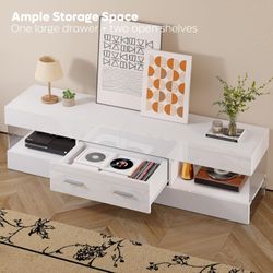 Bestier TV Stand for 55/60/65 Inch TV, High Gloss Modern TV Stand with Stone-Patterned Side Panels,