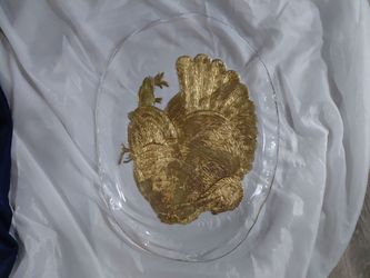 Vintage 1980s Italian Venetian Hand Blown Glass Thanksgiving Turkey Platter