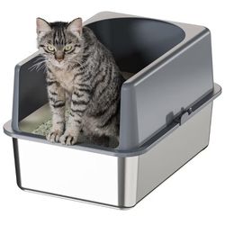 Cat Litter Box, High Sided, Stainless Steel