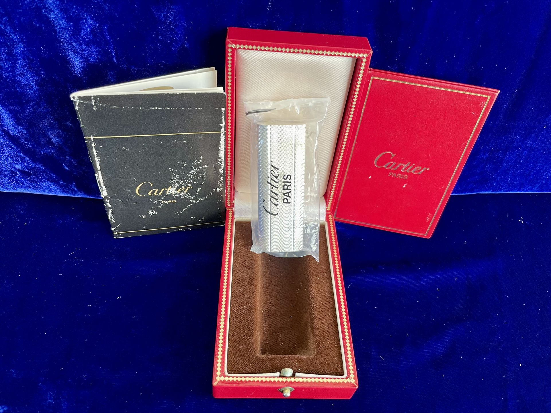 Vintage Oval Silver Cartier Lighter New Sealed Old Stock Full Set