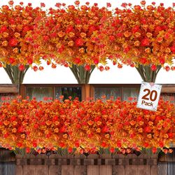20 Bundles Artificial Fall Flowers For Outdoors Fall Thanksgiving Decorations-UV Resistant