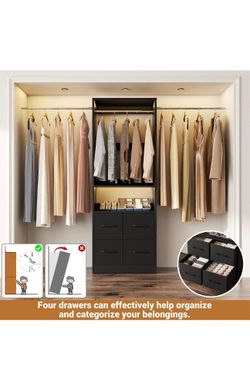 8FT Closet System, 96 Inch Closet Organizer System with 4 Fabric drawers, Heavy Duty Clothing Rack with Hanging Rods, Walk In Mounted Closet System, B