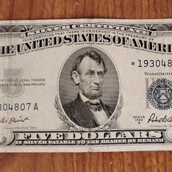 USA America 1953 Star note $5 Dollars Silver Certificate Bill Banknote Currency