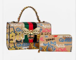 Crazy Unique Handbag In Graffiti Beige Multicolor