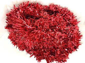 Vintage Christmas Shiny Red Tinsel Metallic Fringe Garland Set of 2
