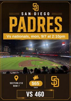 San Diego Padres vs Nationals Tickets (2) – 9/7