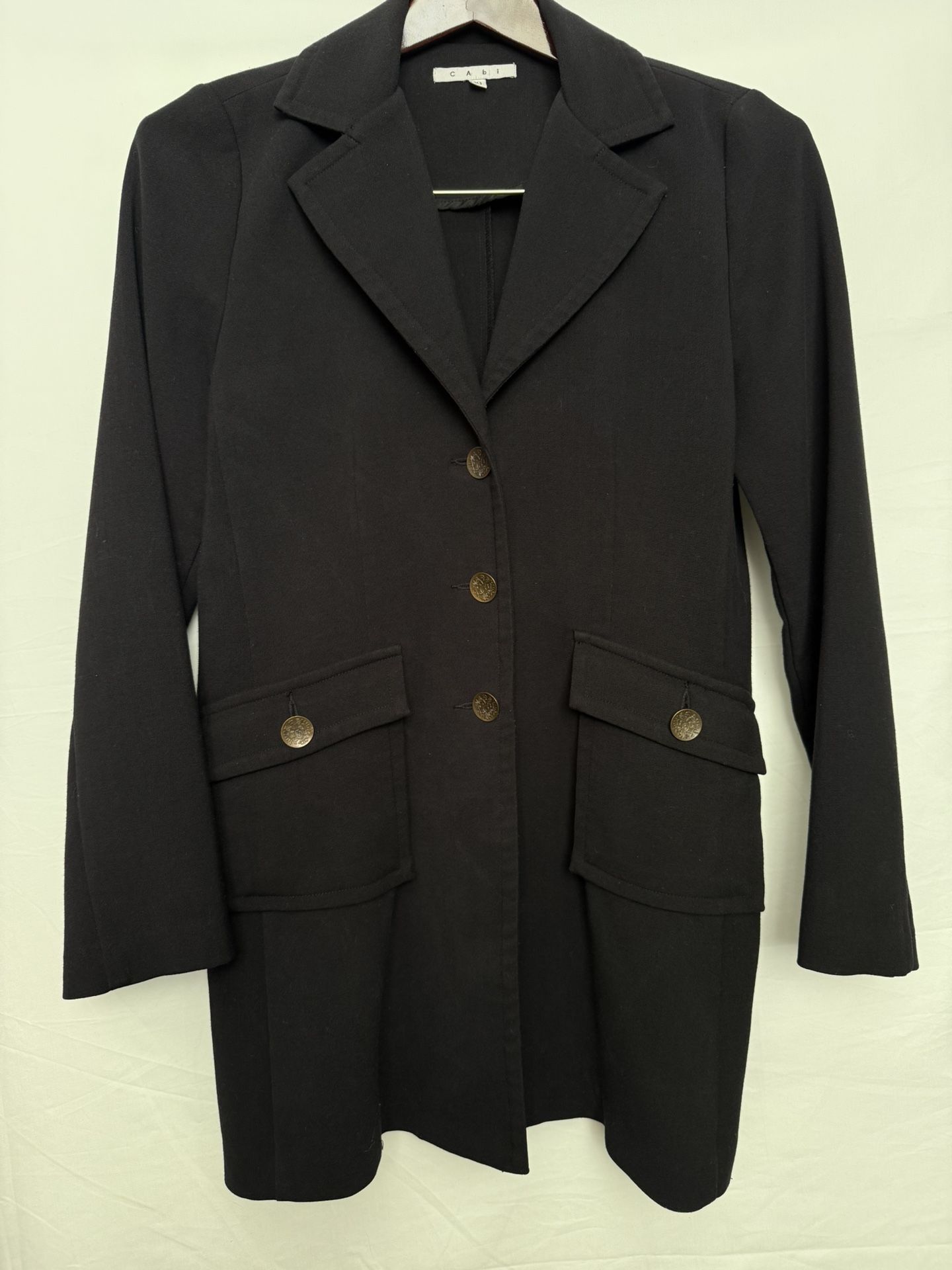 Cabi Women’s Black Blazer Jacket – Longline Coat with Pockets, Size M