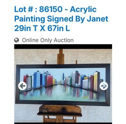 Signed Acrylic Cityscape Painting, 29x67 in