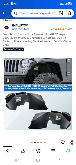 Front and Rear Aluminum Inner Fender Liner Set Compatible with 2007-2018 Jeep Wrangler JK JKU, US Flag Pattern, Great Fitting&Easy to Install, Jeep JK
