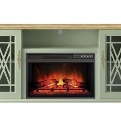 New assembled 62 Inch TV Stand Entertainment Center with 26" Electric Fireplace Insert, 2 Glass Doors & 4 Shelves for TVs up to 65", Farmhouse TV Cons