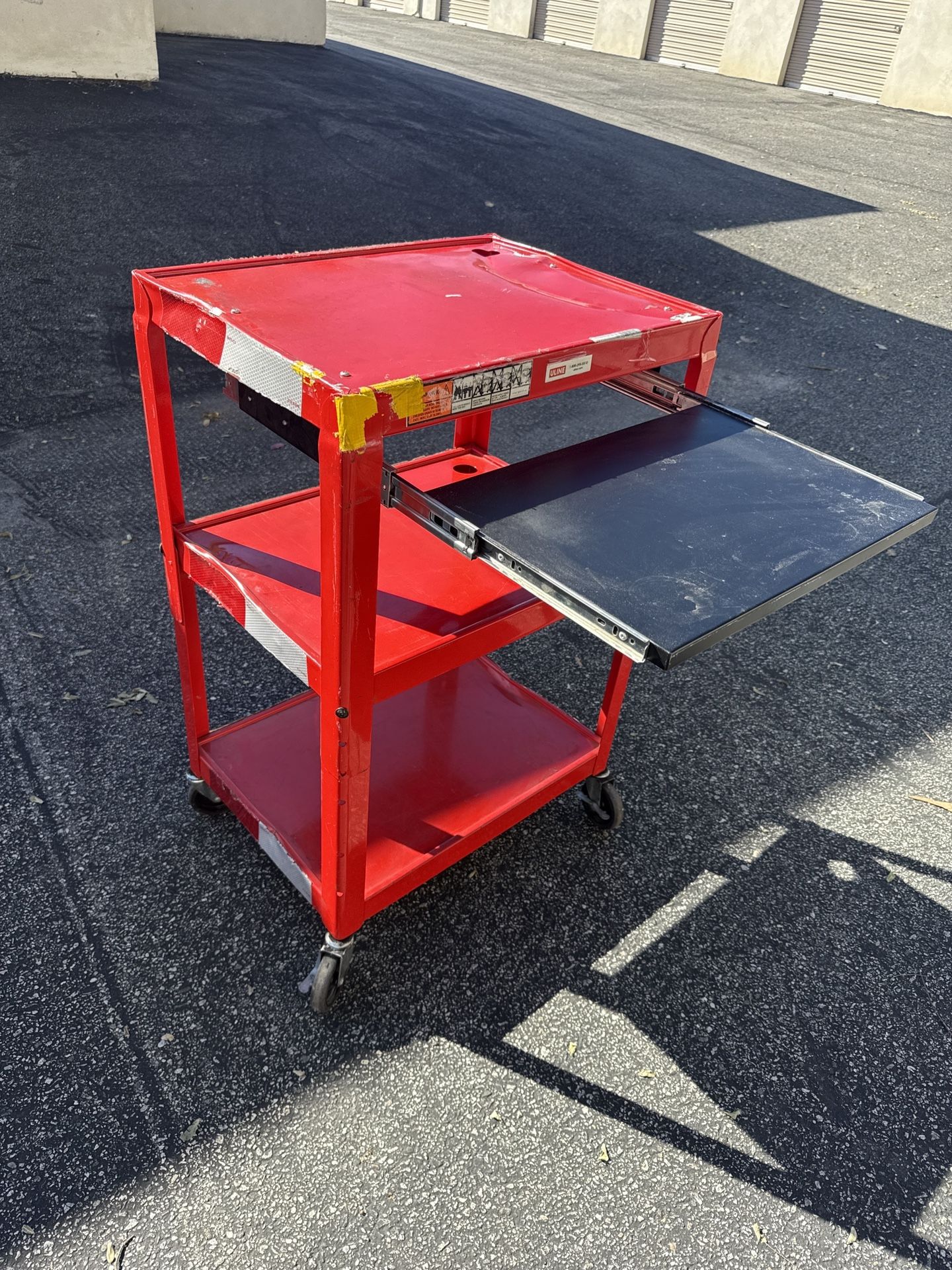 Heavy-Duty Uline Rolling Utility Cart w/ Slide-Out Tray – Metal, Locking Wheels