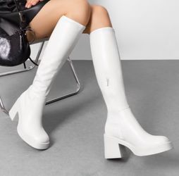 3.35” Chunky Heel Square Toe Tall Knee High Side Zipper Boots Platform Heels Shoes