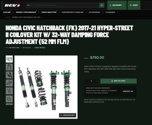 (Open Box) Rev9 R9-HS2-055 Hyper-Street II Damper Lowering Coilovers Kit Strut Shock Springs For Honda Civic Hatchback (FK) 2017-21