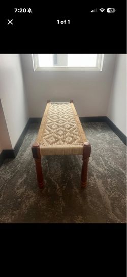 52” Long 16 tall and 16 seat. Woven Rope Bench with Wood Legs