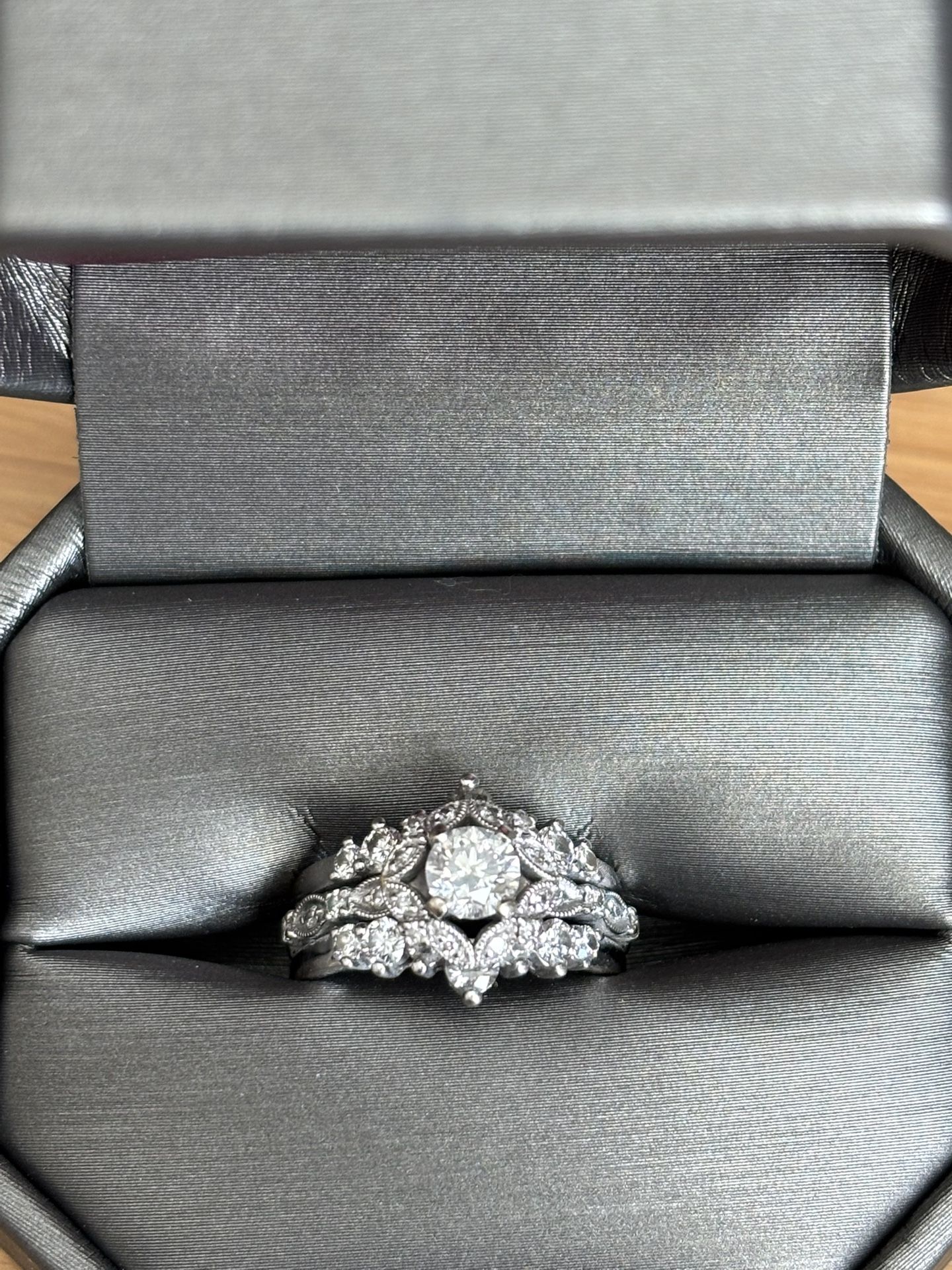 14K White Gold Engagement And Wedding Ring