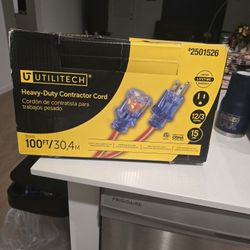 🔥$65 PRICE FIRM🔥HEAVY DUTY CONTRACTOR EXTENSION CORD 100ft GAUGE 12 THREE-PRONG WITH LIGHTED ENDS.