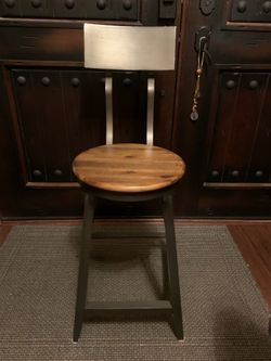 Industrial Bar Stool with Wood Seat