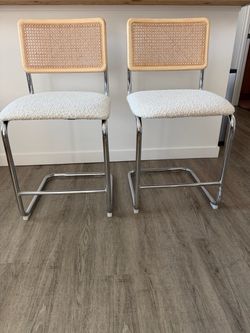 Two Cream Upholstered Bar Chairs