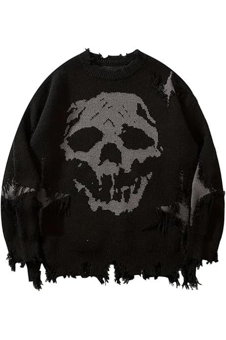 Oversized Soft Knit Skull Sweater Emo, Goth Look