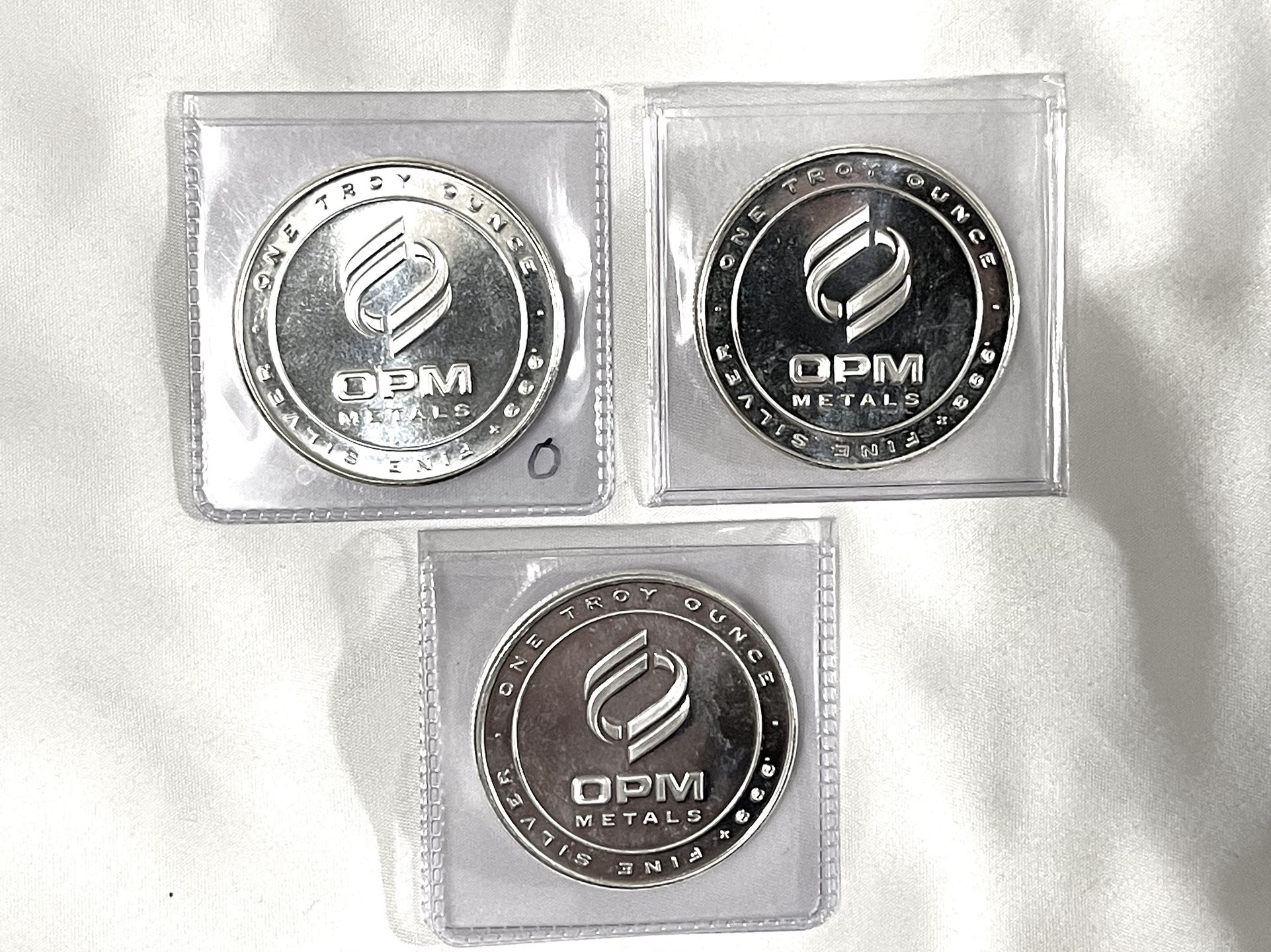 In Great Condition (3) .999 Fine Silver 1 Troy Oz Each OPM Metals Silver Rounds