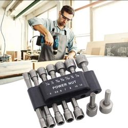 14pcs Powerful Drill Tool with Hex Socket Wrench Set, 5-13mm Nozzles, and Screwdriver Accessories