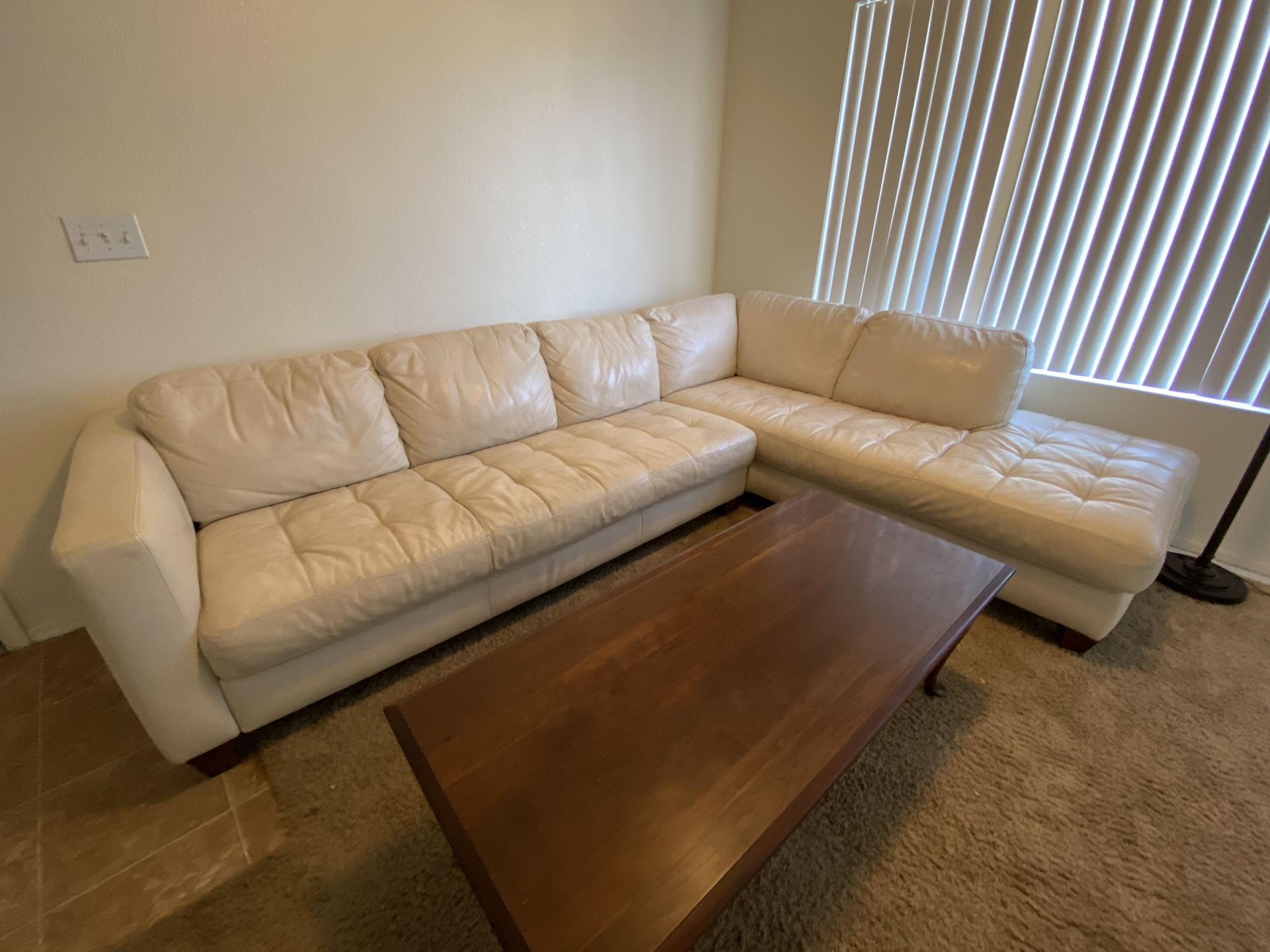 White leather sectional