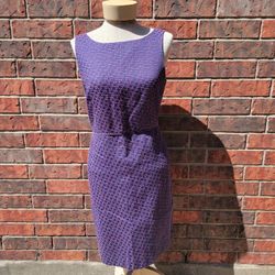 Ann Taylor Loft Petites Casual Dress Size 12P Blue Speckled Coral Textured 7722
