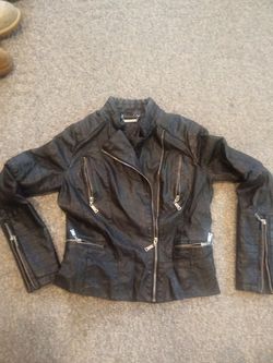 JOU JOU BLACK FAUX LEATHER BIKER JACKET GIRLS SZ SMALL